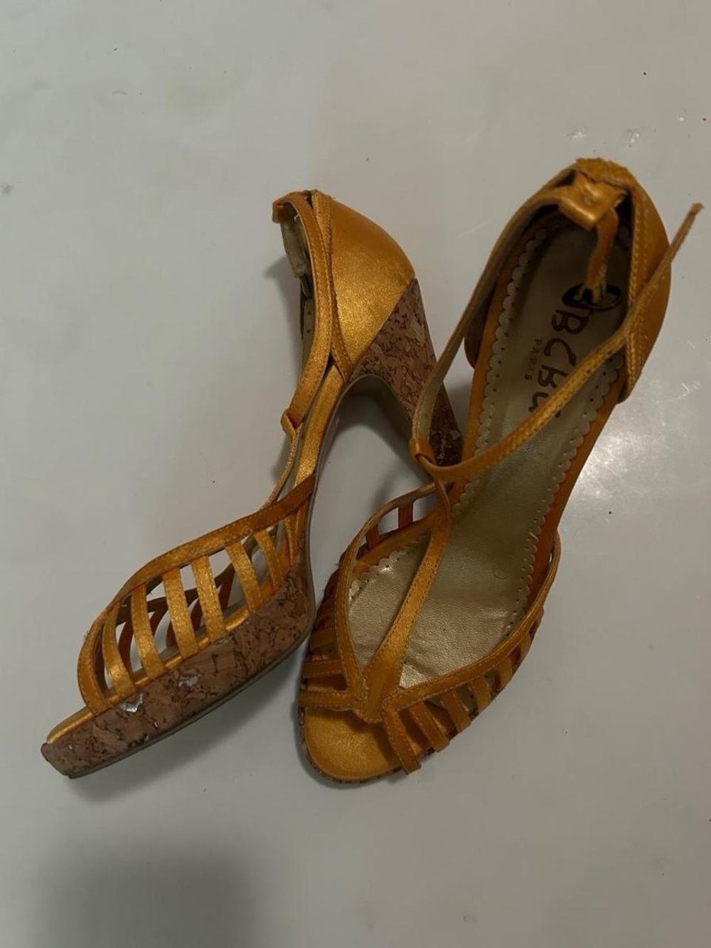 BCBG Women’s Golden Yellow Strappy Cork Platform Heels